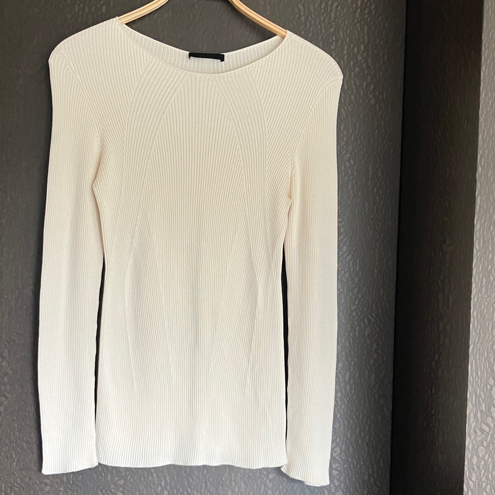 THE ROW Silk and Cotton Long Sleeve Fine Knit Cream Top Women’s Size L NWOT
